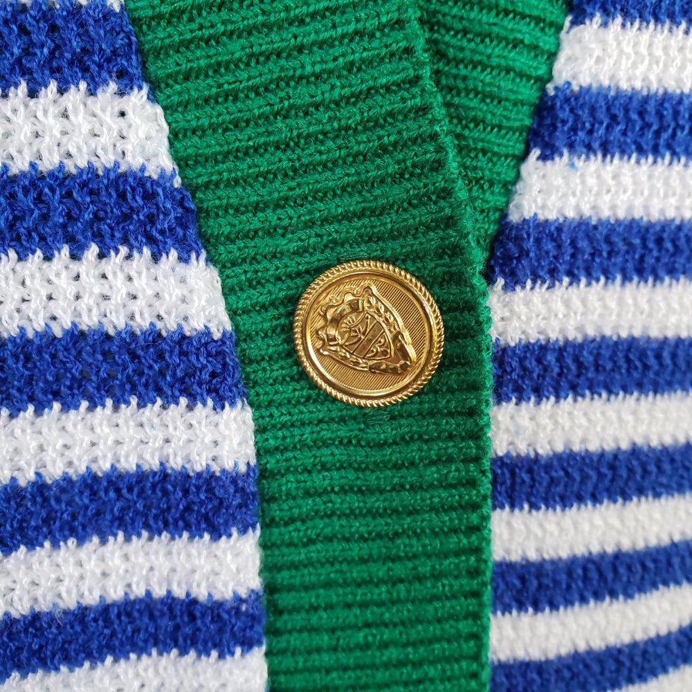 Vintage 80s Ami Knits Neiman Marcus Long Knit Button up Striped Cardigan Sweater - Picture 2 of 10